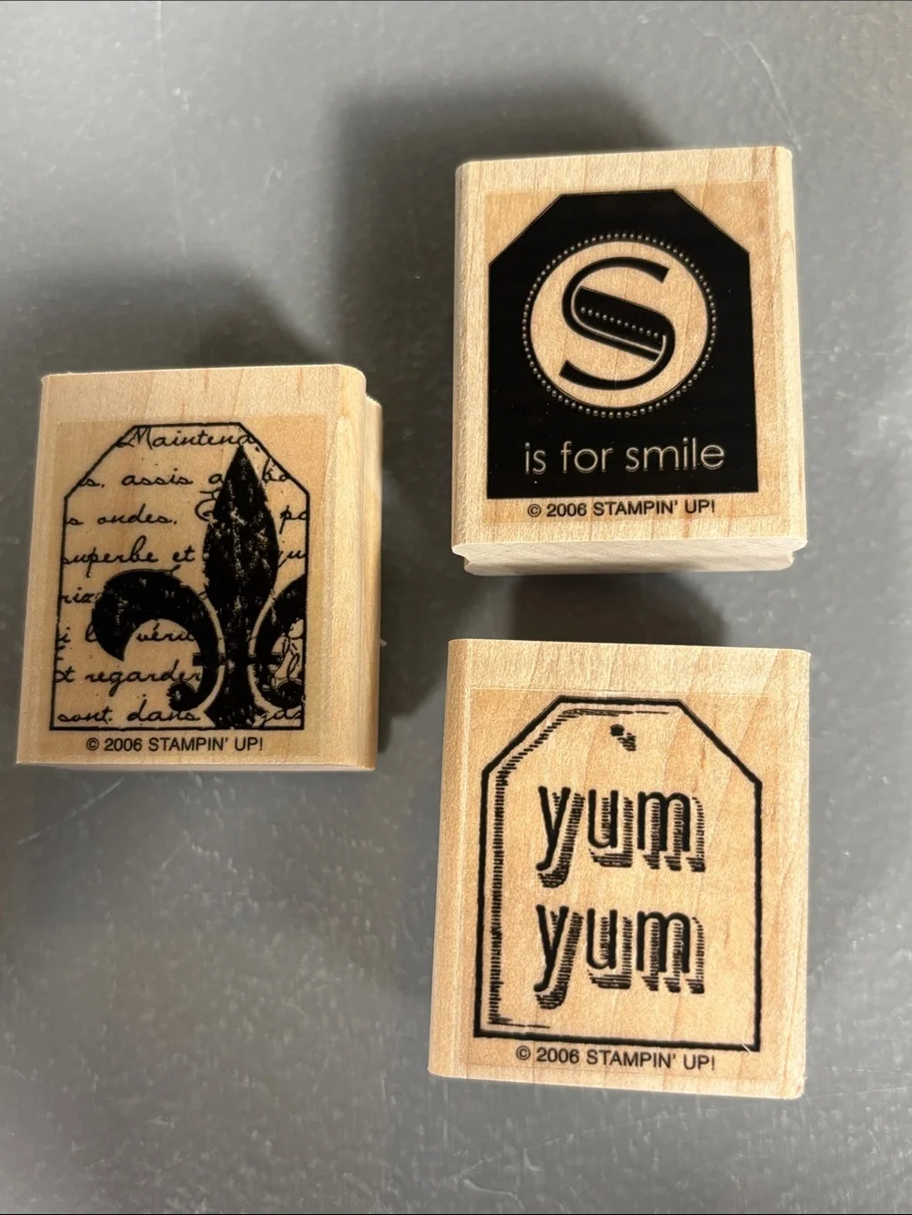 Stampin’ Up Too Terrific Tags 2006 Set of 6 Wood Mount Rubber Stamps